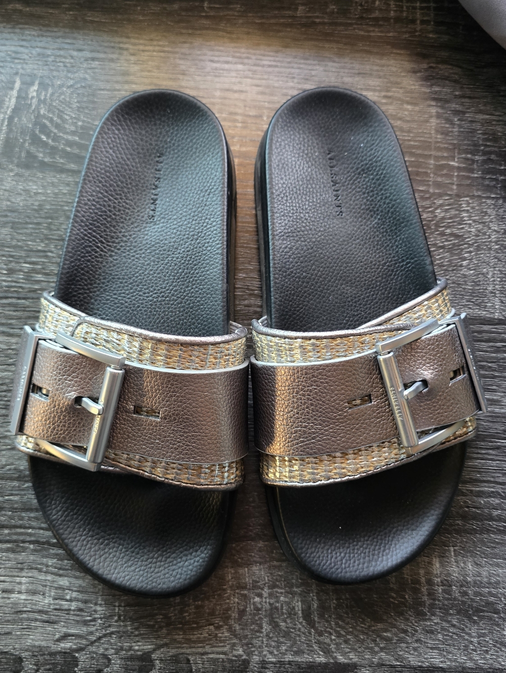 All Saints Ellie Studded Buckle Leather Slide